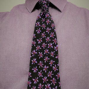J. Garcia  vintage 90s purple flowers on black backdrop men's tie.